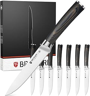 BRODARK Steak Knives Set of 8: 4.5 Inch Serrated Dinner Knives with Wood Handle - High Carbon Stainless Steel Steak Knife - NSF Certified Food Grade Steel, Rust Resistant & Never Need Sharpening