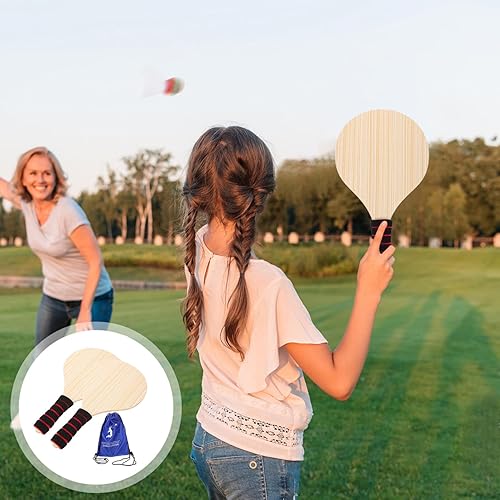 Miniatura 6 de VILLCASE Juego de 2 raquetas de bádminton con bolsa de transporte, raquetas de madera para playa, césped, patio trasero