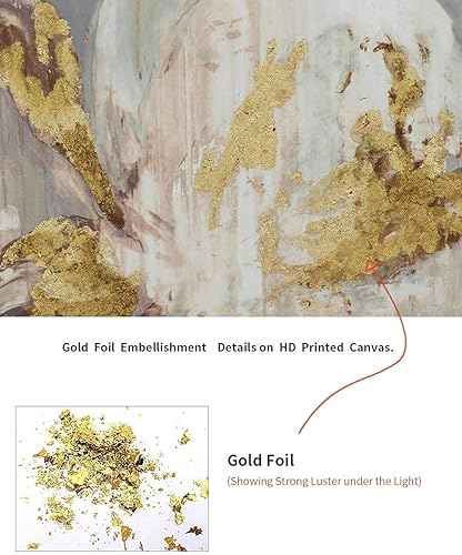 Miniatura 8 de Goldfoilart Arte floral para pared, cuadros dorados de lienzo de flores blancas con adornos de lámina dorada, póster texturizado enmarcado para sala
