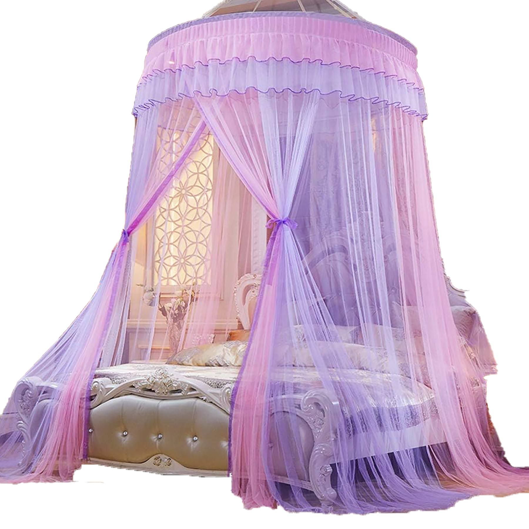 Dosel de cúpula Redonda, Cortinas de Cama, Cama de Princesa, Dosel de Red, mosquitera, Dosel de Cama, Cortina Colgante, Red para niños, cunas y Adultos,Pink Purple