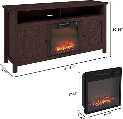 Miniatura 2 de Soporte de TV con chimenea eléctrica de 58 pulgadas, centro de entretenimiento con insertos de chimenea eléctrica, calentador de decoración
