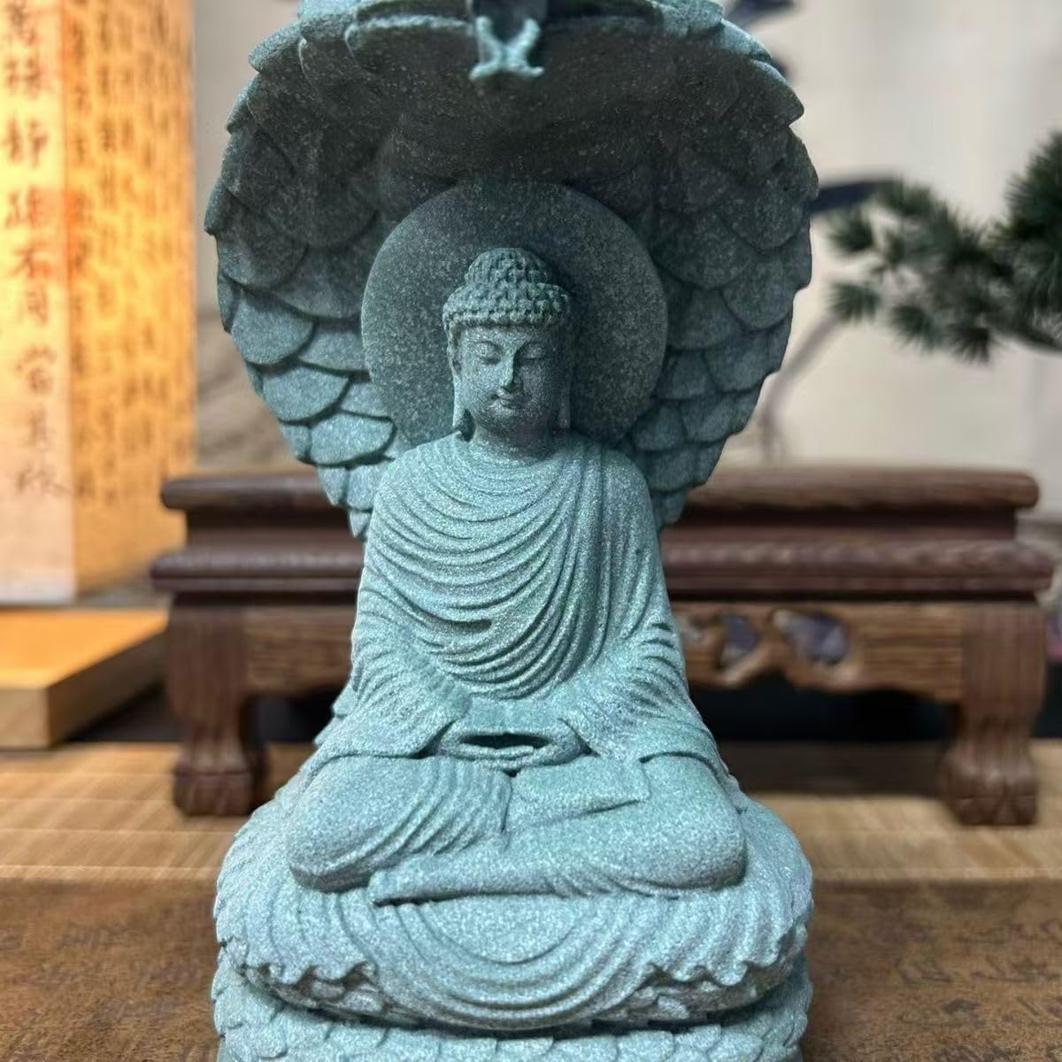livelyfish Sandstone Buddha Zen Garden Decor Yoga Meditation Buddha Statue Collectible Figurine for Home Fish Tank Aquarium Decoration, L