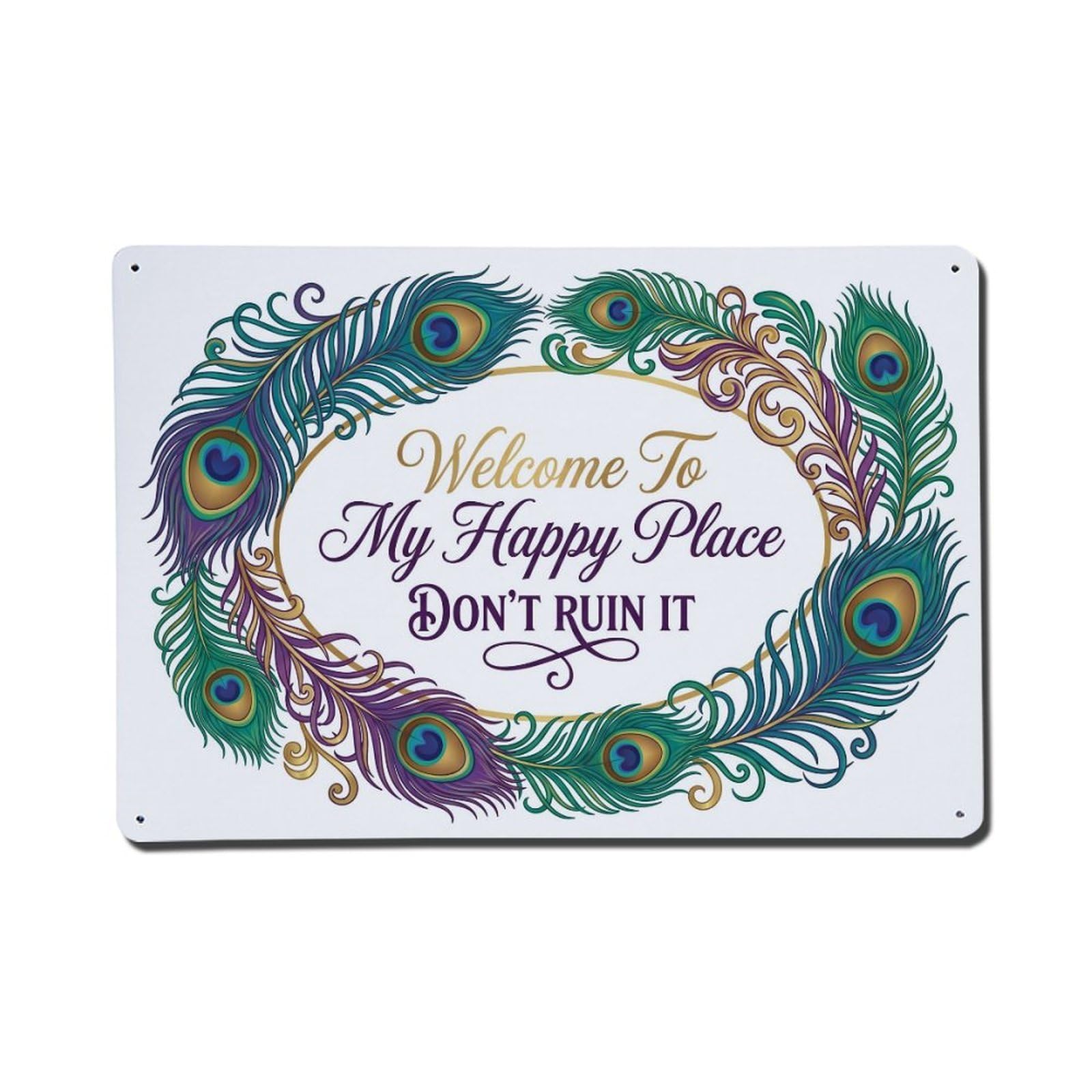 Peacock Feather Elegant Parlor Humor Metal Tin Sign Plaque Wall Decor for Cafe, Club Bar, Office, Home Garden Metal Poster 8x12Inch