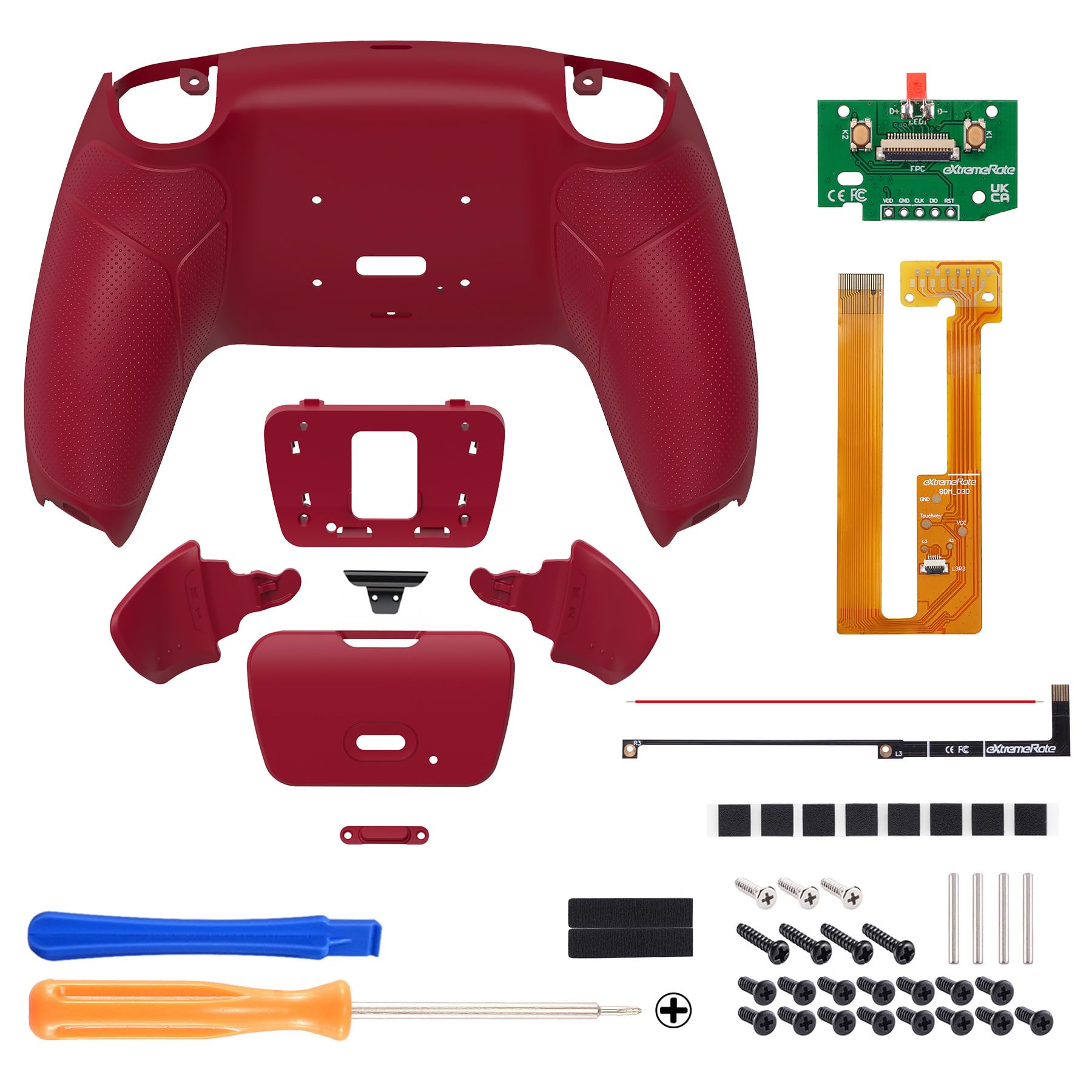 eXtremeRate RISE Remap Kit Programmabile per ps5 Controller BDM-030/040/050,Tasti Aggiuntivi Palette Back Button Cover Grip Gomma Pulsante Posteriore per ps5 Joystick-Volcanic Red