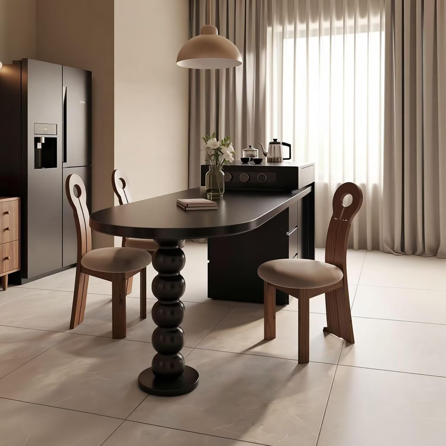 Kitchen Island with Storage - Large Kitchen Island Modern Extendable Dining Table with Drawers,Wooden,Black Color (66.93IN No Chairs)