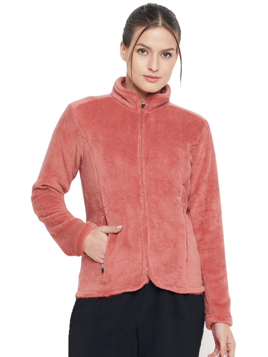 CAMEYWomen Solid Mock Collar Fleece Sweatshirts