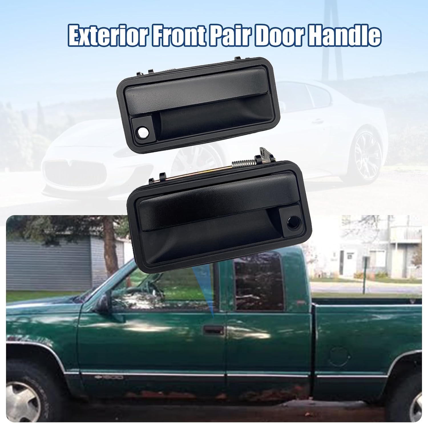 NPAUTO Exterior Front Door Handle Driver Passenger Side Replacement for 1995 1996 1997 1998 1999 Chevy GMC Suburban C1500 C2500 C3500 K1500 K2500 K3500 Tahoe Yukon, 15742229 15742230, Pair w/Keyhole