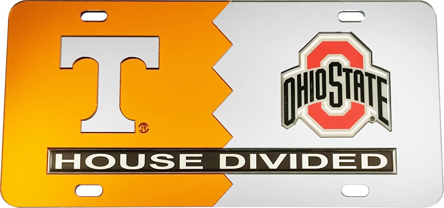 Tennessee + Ohio State House Divided Split License Plate Tag [Orange/Silver - Car/Truck] - ID#54088