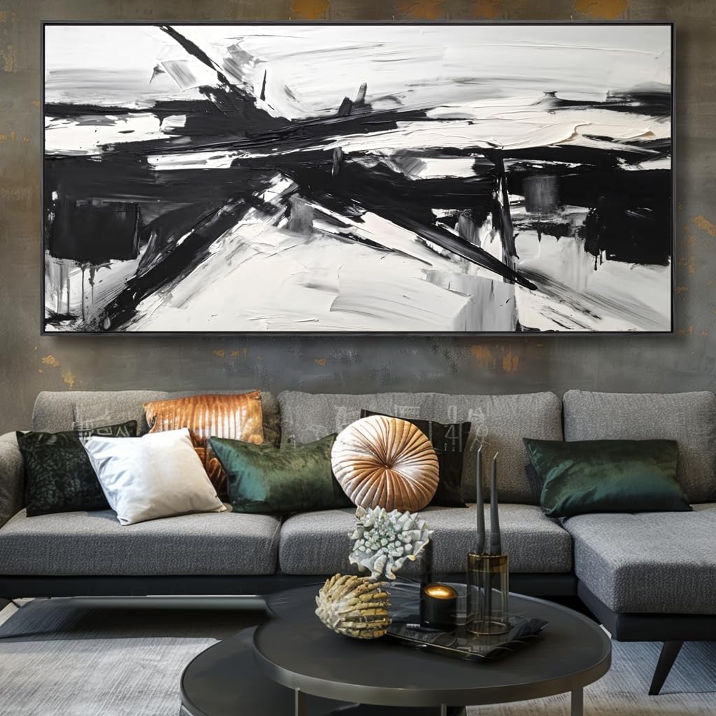 Wall Art Abstract Canvas Painting Black and White Modern Artwork for Living Room Bedroom Dining Room Home Office Decor 30"x60" with Framed