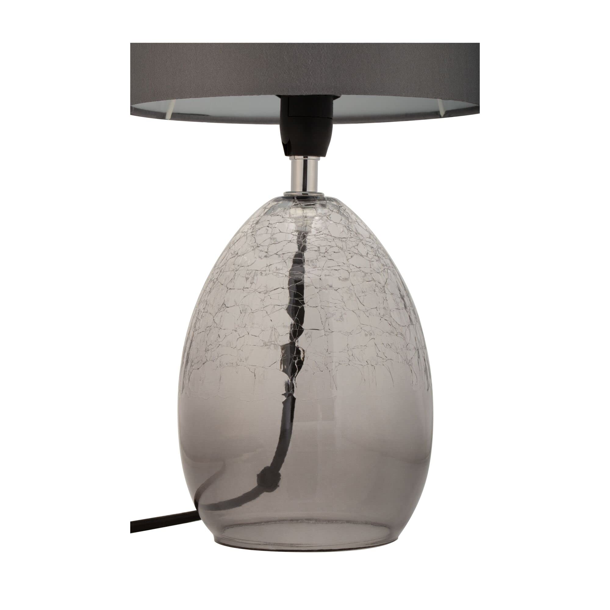 Pauleen 48212 Tempting Gleam Tischleuchte max. 20 Watt Grau, Rauchglas Nachttischlampe im Glamour Look aus Stoff, Glas E14