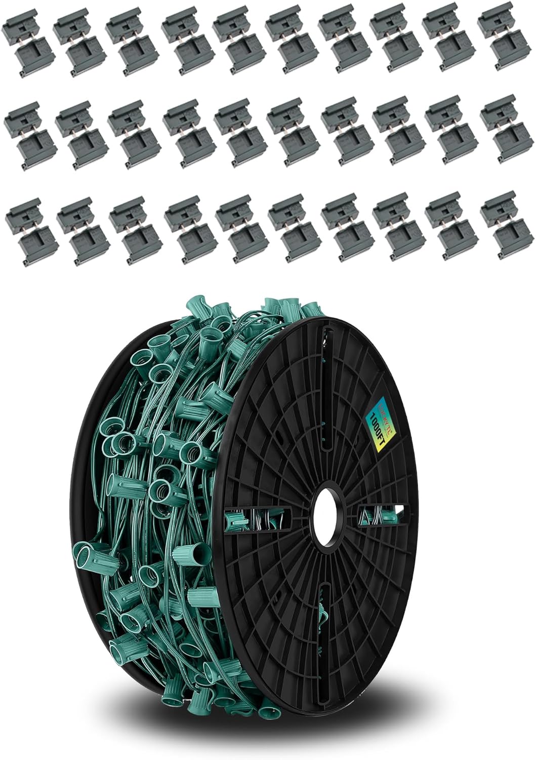 LUCKY TL 1000 FT C9/E17 Christmas Light Sockets Set Spool, 30 Vampire Plug Sets