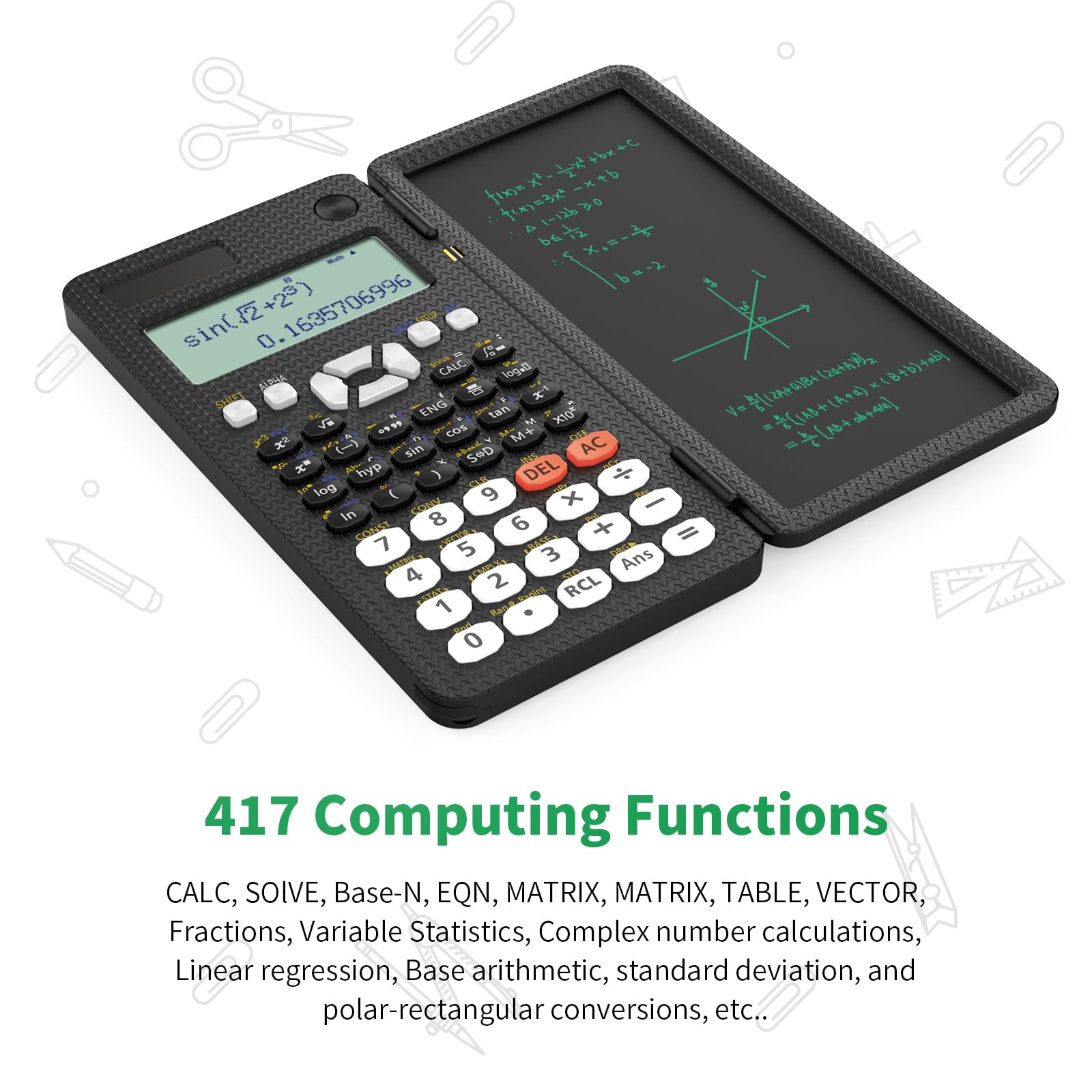 NEWYES 991ES Plus Scientific Calculator with Writing Tablet, 417 Function with Solar Battery - Image 2