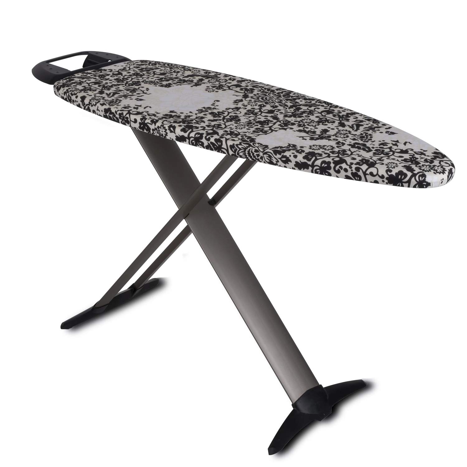 Składana deska do prasowania TIFFANY wykonana z wysokiej jakości aluminium 130x47 H93cm z podstawą żelazka i centralnym oparciem na parze
