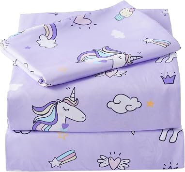 Bunnikins & Clover Unicorn Kids Sheet Set Twin Size, 3 Piece Soft Microfiber Twin Bed Sheets, Deep Pocket Unicorn Sheets Twin for Boys Girls