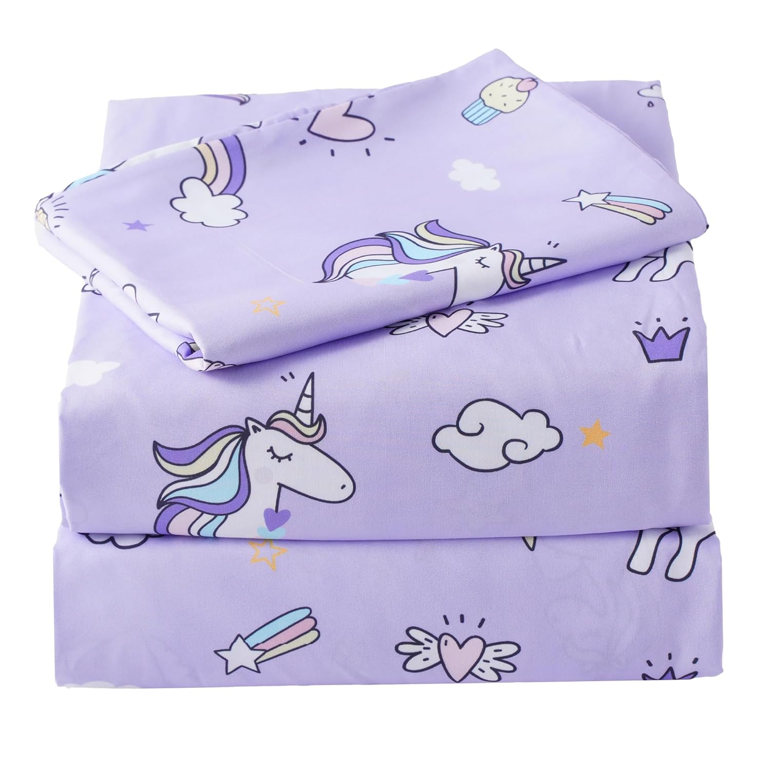Bunnikins Clover Unicorn Kids Sheet Set Twin Size 3 Piece Soft Microfiber Twin Bed Sheets Deep Pocket Unicorn