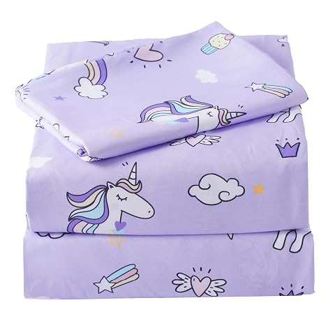 Bunnikins Clover Unicorn Kids Sheet Set Twin Size 3 Piece Soft Microfiber Twin Bed Sheets Deep Pocket Unicorn