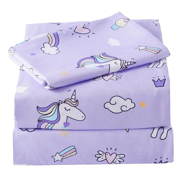 Bunnikins Clover Unicorn Kids Sheet Set Twin Size 3 Piece Soft Microfiber Twin Bed Sheets Deep Pocket Unicorn