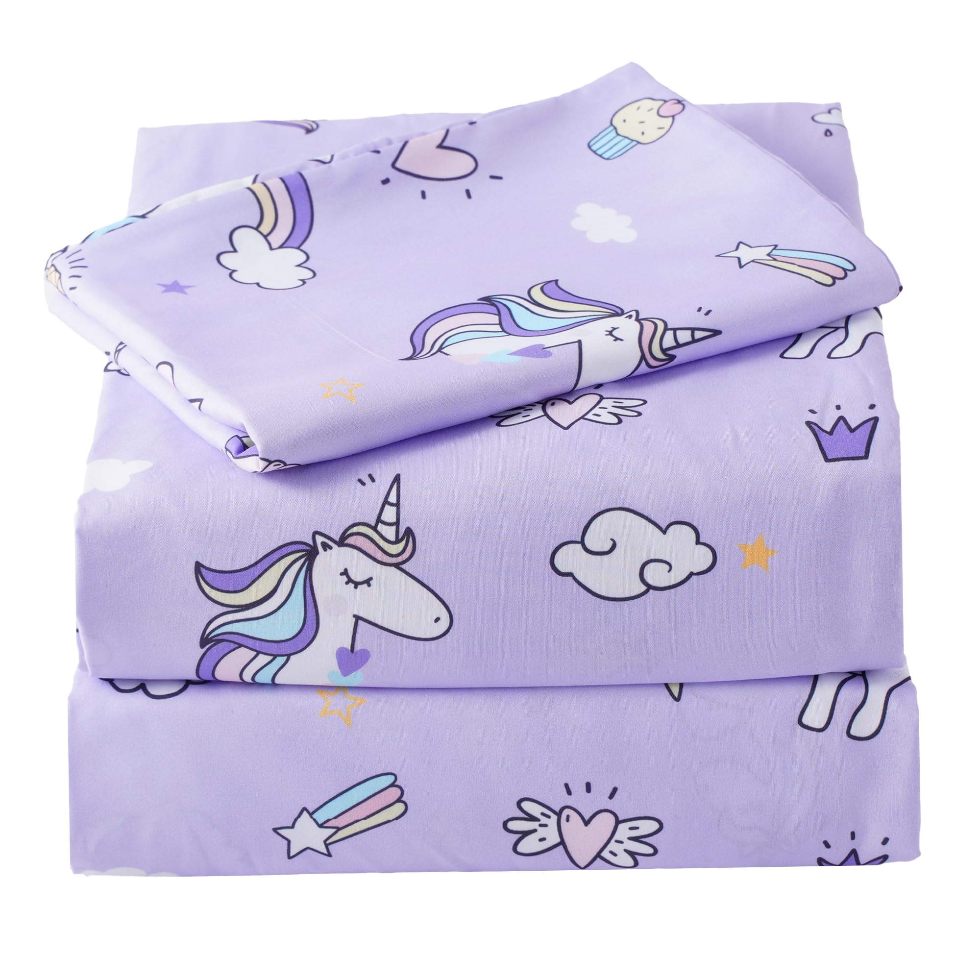 Bunnikins Clover Unicorn Kids Sheet Set Twin Size 3 Piece Soft Microfiber Twin Bed Sheets Deep Pocket Unicorn