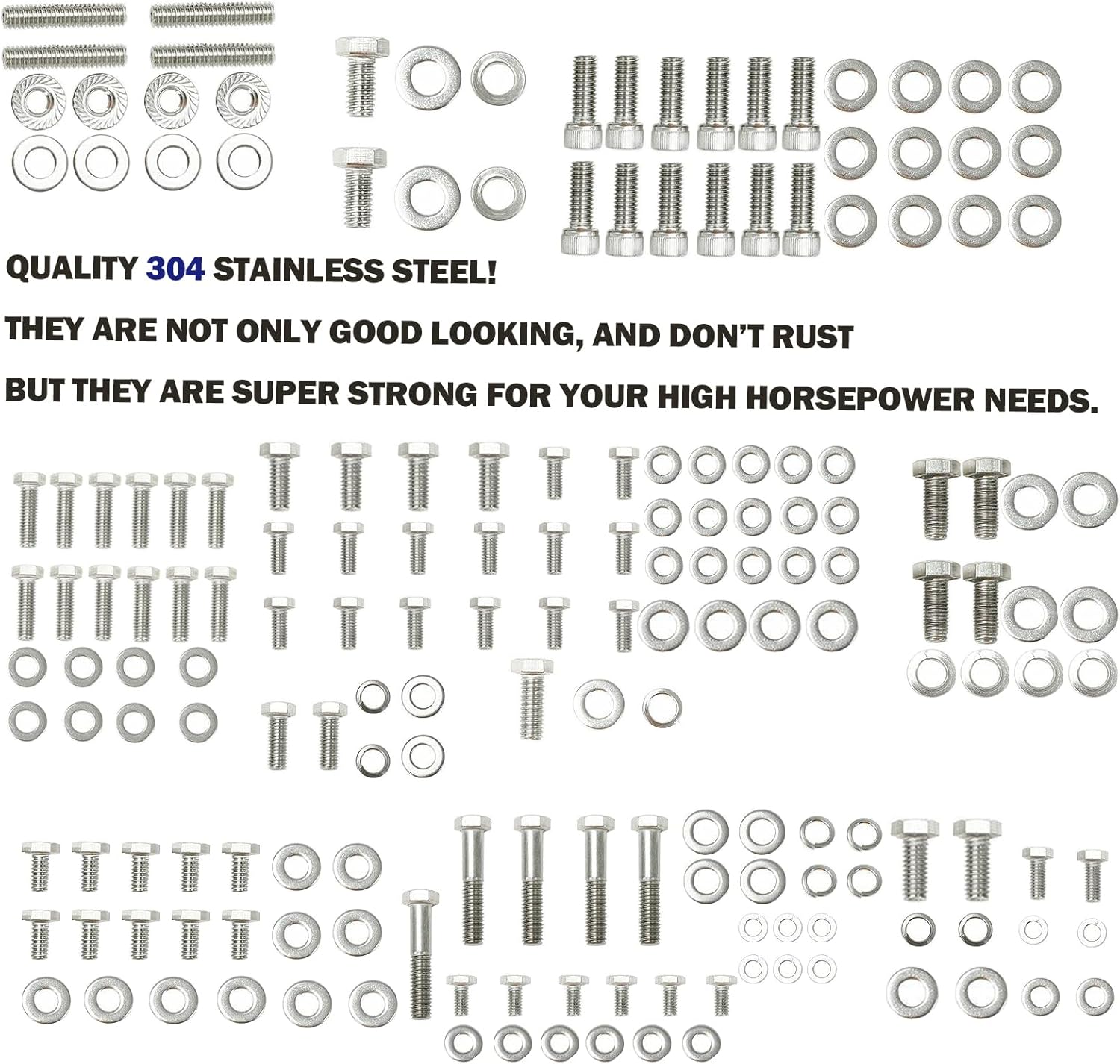 Stainless Steel Small Block Engine Hex Bolt Kit For Chevy 265 283 302 305 307 327 350 400 SBC Engine (211 Pcs Nuts&Bolts)