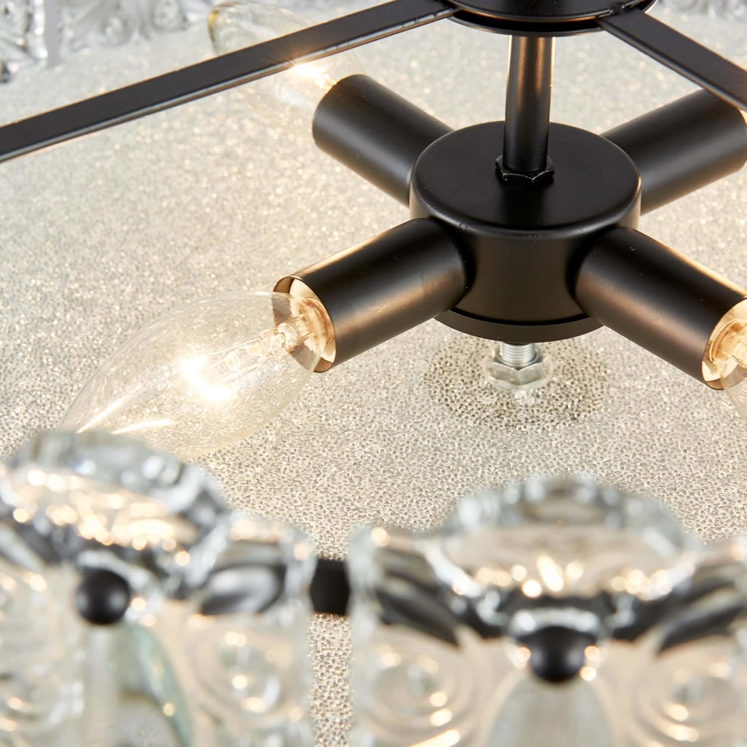 AGV LIGHTING Flush Mount Chandelier Light Fixture, Modern Black Chandelier, D20 x H10, E12 Base 4-Lights, Glass Shade & Black Finish