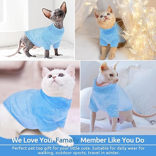 Miniatura 4 de SUNFURA Abrigo de cuello alto para gato, chaleco de forro polar de invierno para gato, pijama suave y acogedora con mangas para cachorros y gatos,