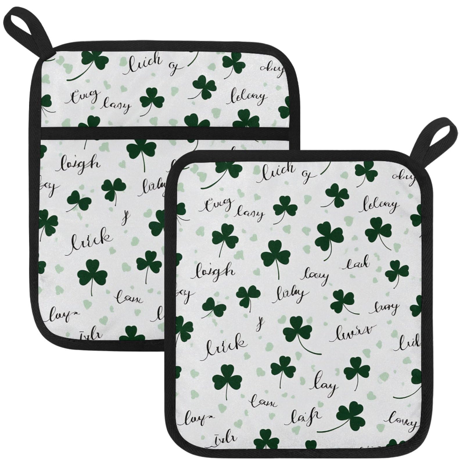 VAPOKF Shamrock Luck Heat Resistant Pot Holders, Thick Pot Holders Pad with Hanging Loop for Kitchen, Oven Cloth Pads for Kitchen Baking Microwave Oven