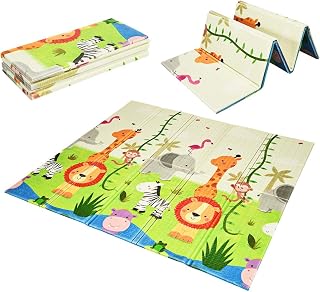 COSTWAY Baby Play Mat, Waterproof Extra Large Foam Playmat with Carrying Bag, Double-Sided Thick Floor Crawling Mats for Babies Toddlers, 180 x 200 x 1.5cm (Green Forest)