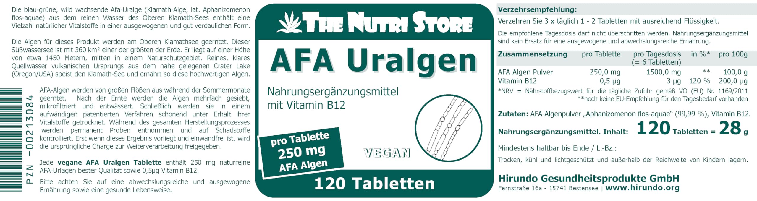 AFA Uralgen 250 mg vegane Tabletten 120 Stk. - blau-grüne Alge mit einer Vielzahl natürlicher Vitalstoffe