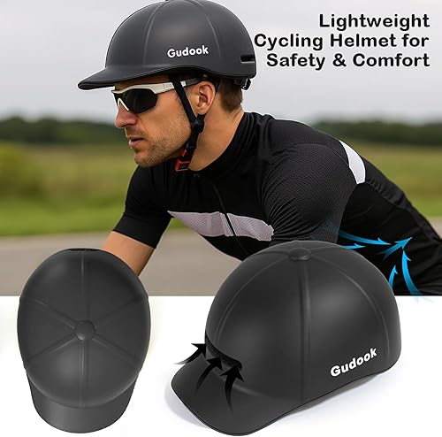 Miniatura 3 de Casco de bicicleta para adultos, cascos de bicicleta para hombres y mujeres, con luces traseras LED, estilo gorra de béisbol, cascos ajustables para