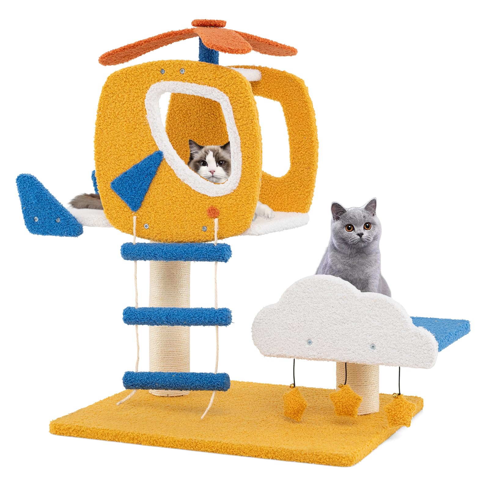 COSTWAY Cat Tree, Cats Tower with Sisal Scratching Posts, Climbing Ladder, Hanging Toys, Multi-level Kitty Activity Center for Indoor Cats