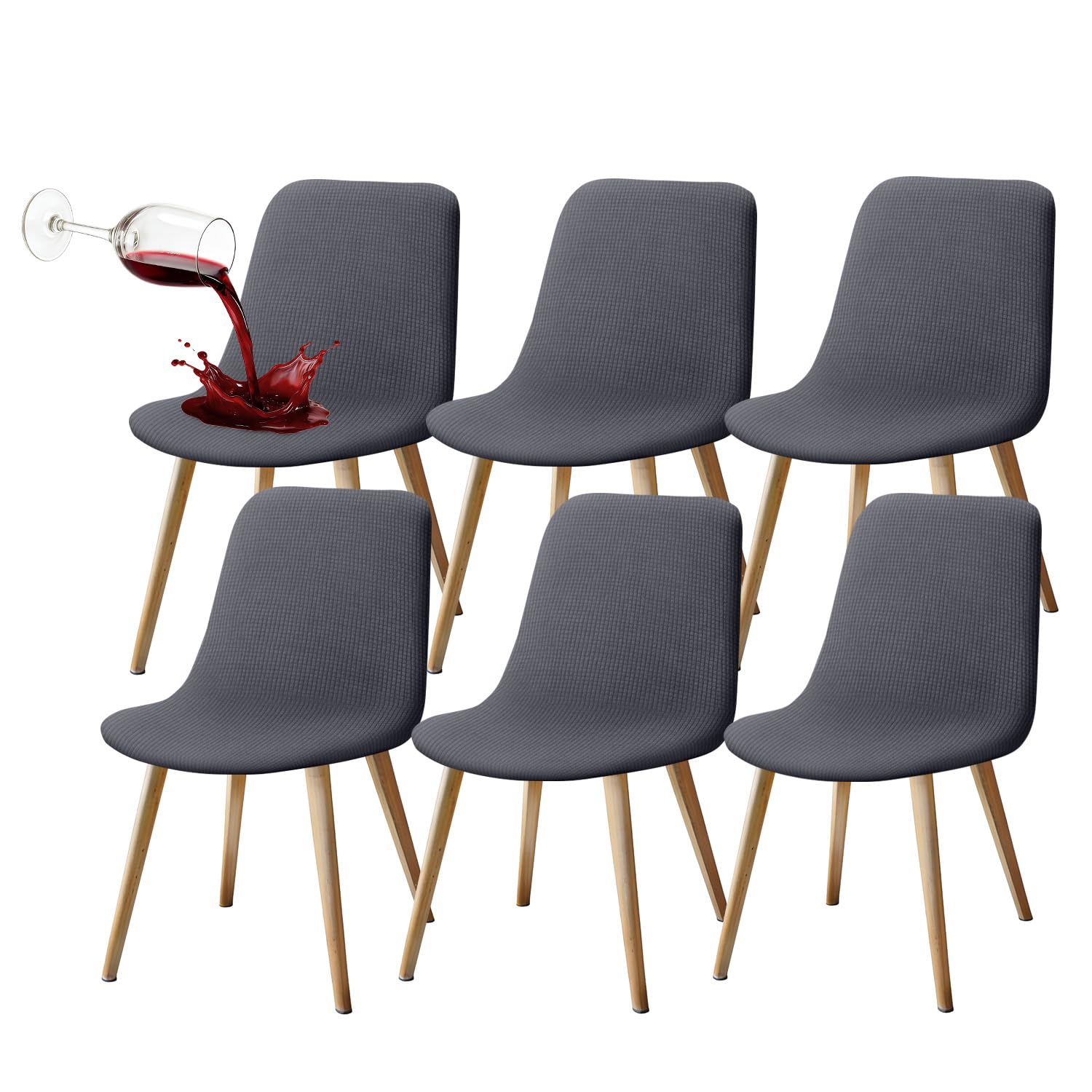 Granbest Water-repellent High Stretch Low Back Dining Chair Slipcovers, Removable Elastic Short Back Chair Covers for Home Kitchen, Hotel & Restaurant (Set of 6, Gray)