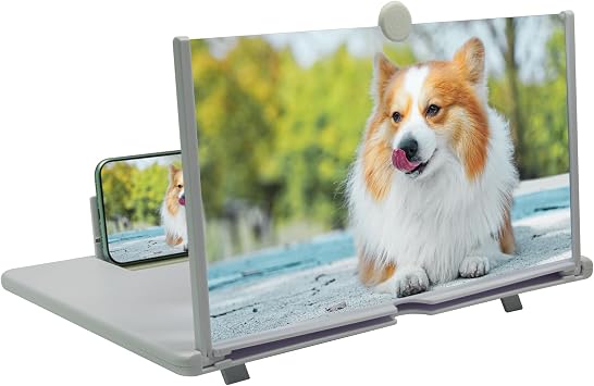 16" Cell Phone Screen Magnifier, 3D HD Mobile Phone Magnifier Projector Screen Movies, Video, Foldable Phone Stand with Screen Amplifier, Fits All Smartphones White, 16"