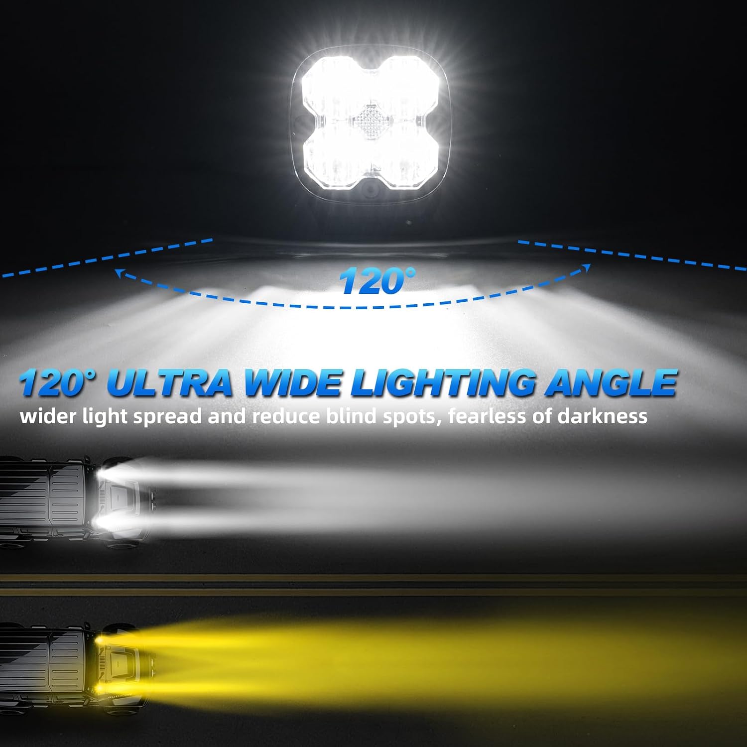 LED Ditch Lights for 2007-2017 Jeep Wrangler JK JKU with Brackets Wiring Harness Combo Kits, 3 Inch A Paillar Offroad Spot Flood White Light with Yellow Option Lens, Pair