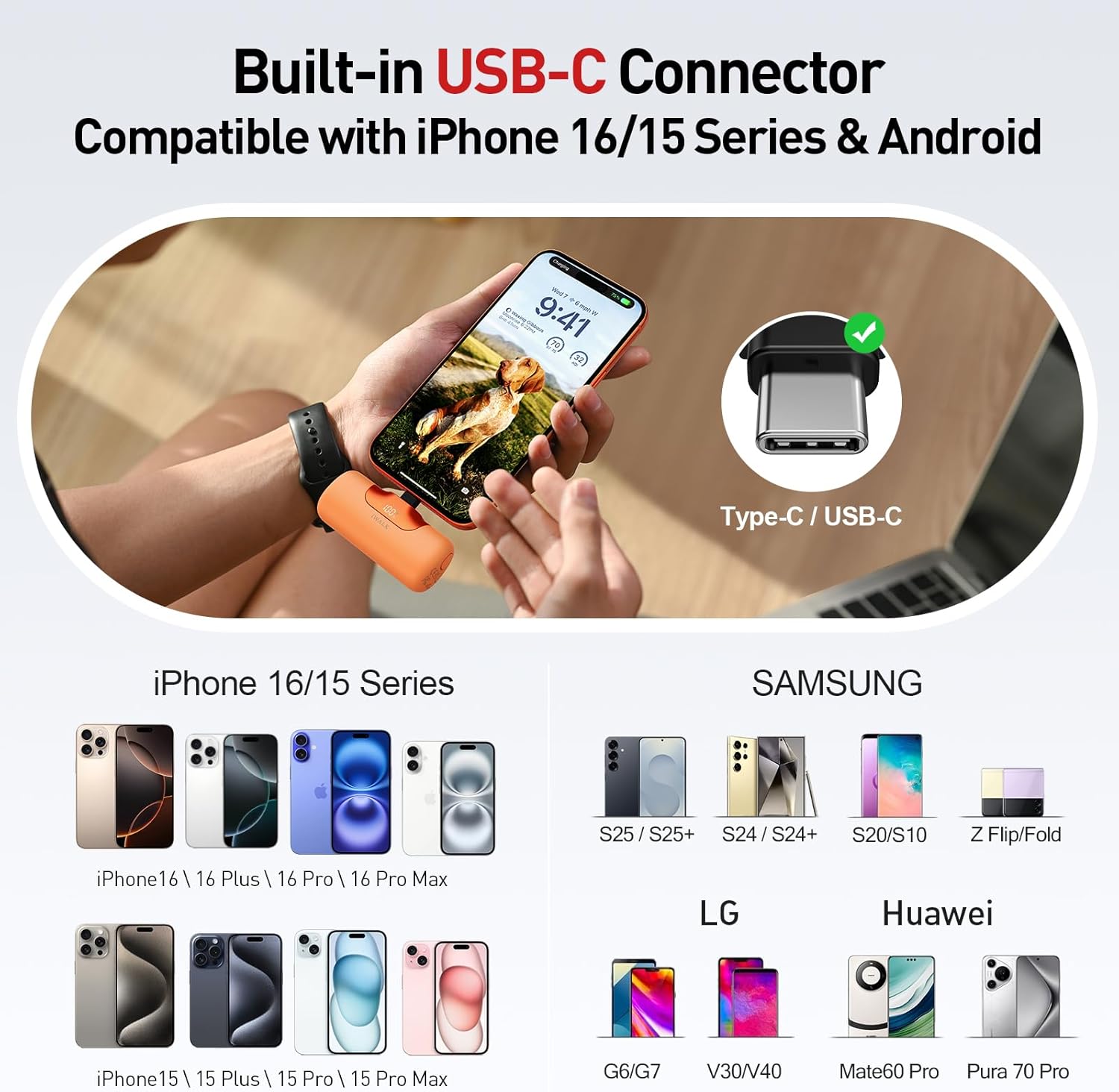 iWALK Portable Charger 5500mAh Next-Gen Small Power Bank 22.5W Fast Charging Battery USB-C Portable Phone Charger for iPhone 17/16/15 17 Plus 17 Pro Max iPad, Samsung Galaxy S25 S24 S23 Android,Orange