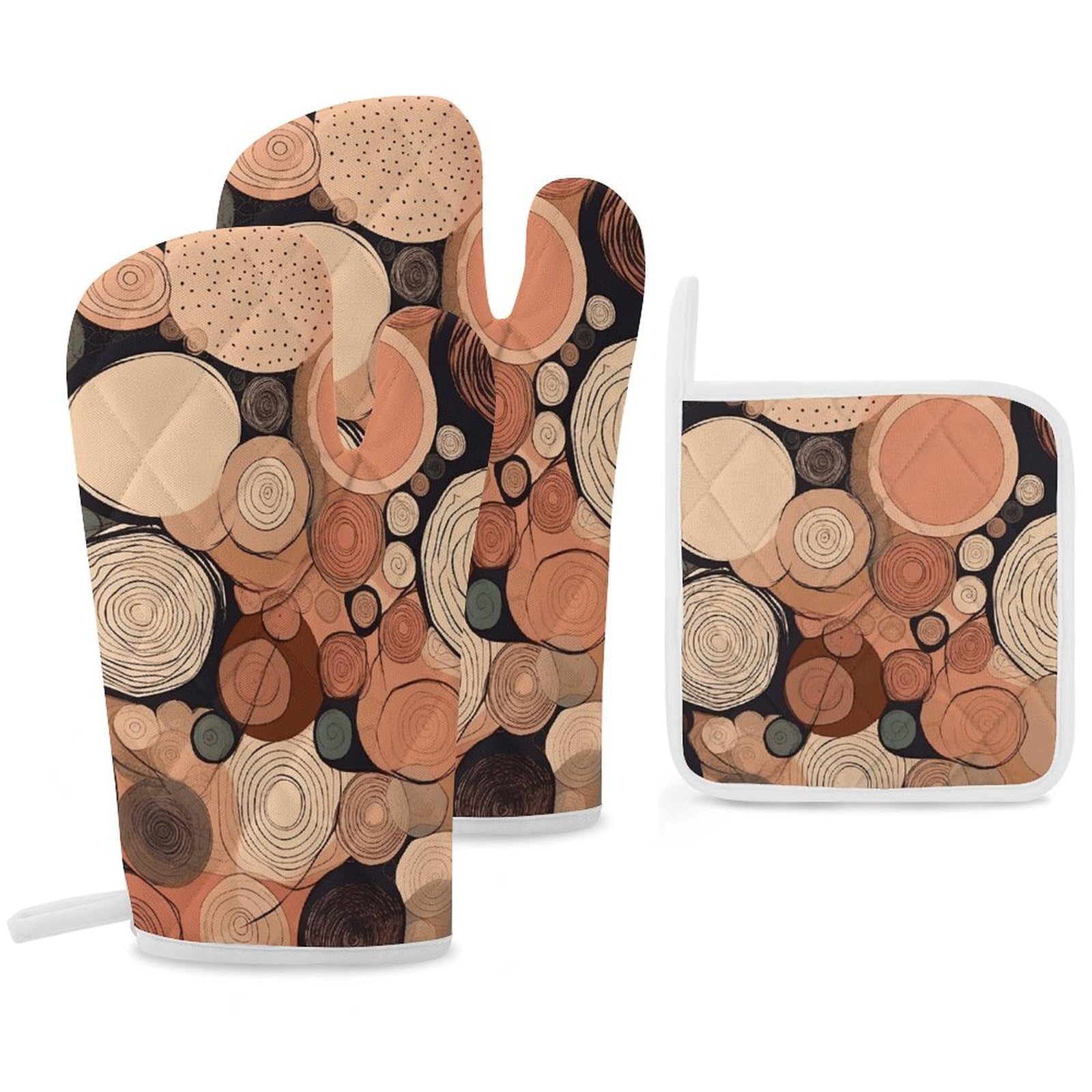 Gants de cuisine et maniques motif cercle bois isolants