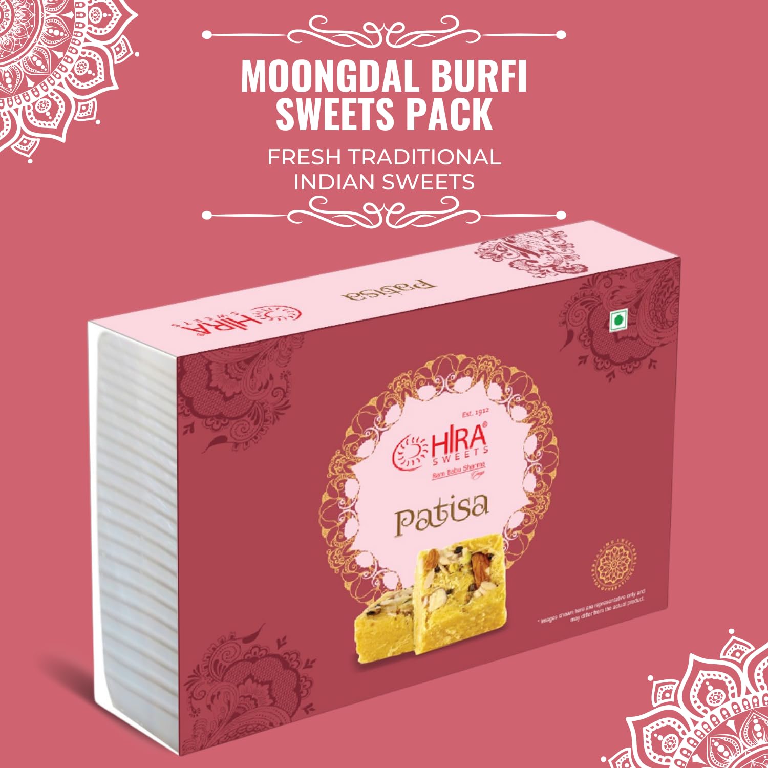 HIRA SWEETS Patisa 500g | Soan Papdi | Indian Mithai | Instant Ready To Eat - Delicious Crispy & Flaky | Patisa Sweet Desi Ghee |Traditional Indian Desert | Preservatives Free | Sweet Gift Box 4