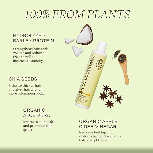 Miniatura 2 de Ingreendients Champú voluminizador vegano no tóxico con ingredientes orgánicos para cabello fino, fortalecimiento de proteínas de cebada y semillas