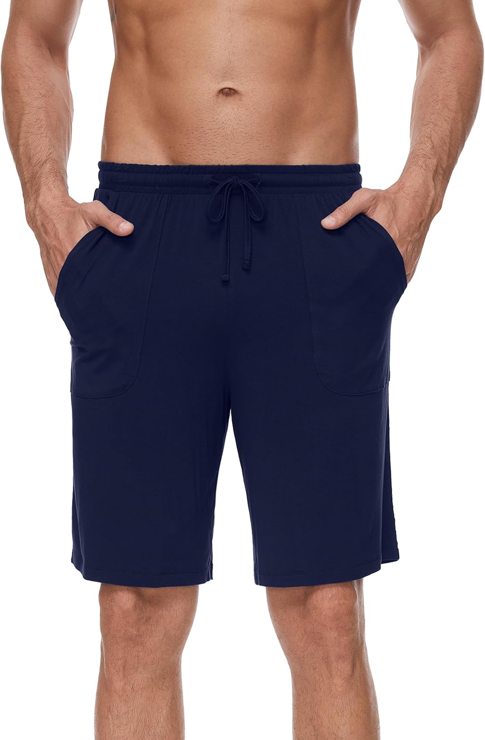 WiWi Viscose from Bamboo Pajamas Shorts for Men Soft Knit Pajama Sleep Bottoms Summer Pj Short Pants S-XXL, Navy, Medium