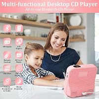 KOVCDVI CD Lejátszó Bluetooth 5.1 Rádióval, 5W Dupla Hangszóró, Távirányító, USB/SD Kártya Lejátszás, FM Rádió - Rózsaszín 2