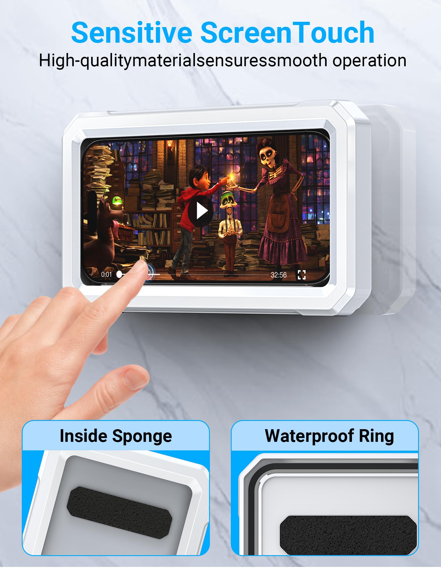 Coolpow Supporto per Telefono da Doccia Impermeabile Custodia Porta Telefono Doccia【480°Regolabile】 Porta Phone Bagno da Muro con Design Anti-appannamento per Cellulari da 4 a 7 Pollici Kit