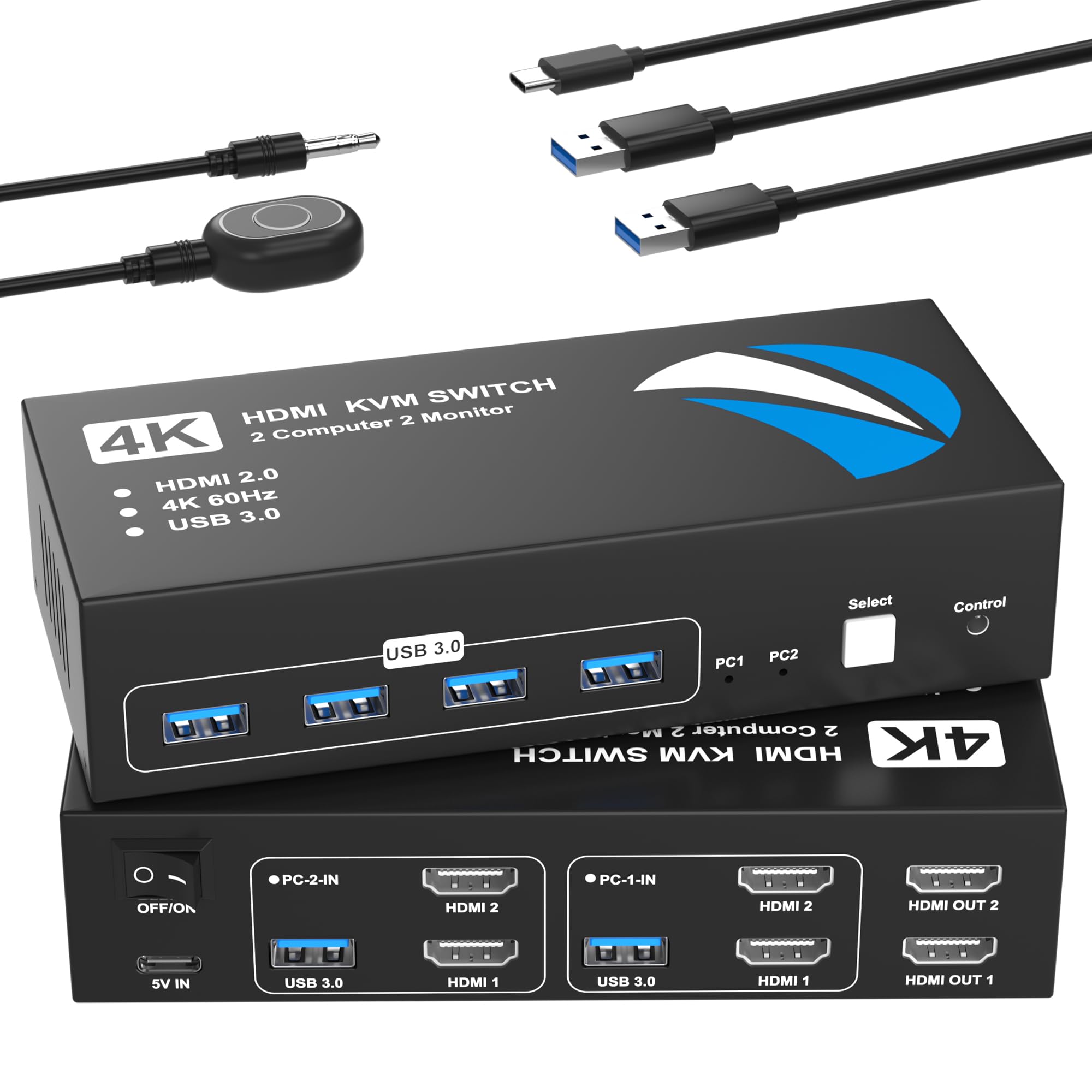 HDMI KVM Switch 2 Monitors 2 Computers, 4K@60Hz USB KVM Switches Dual Monitor with 4 USB 3.0 Ports Sharing Keyboard Mouse Printer, Monitors Switch for 2 Computers, HDMI Switcher 2 in 2 Out-image-35