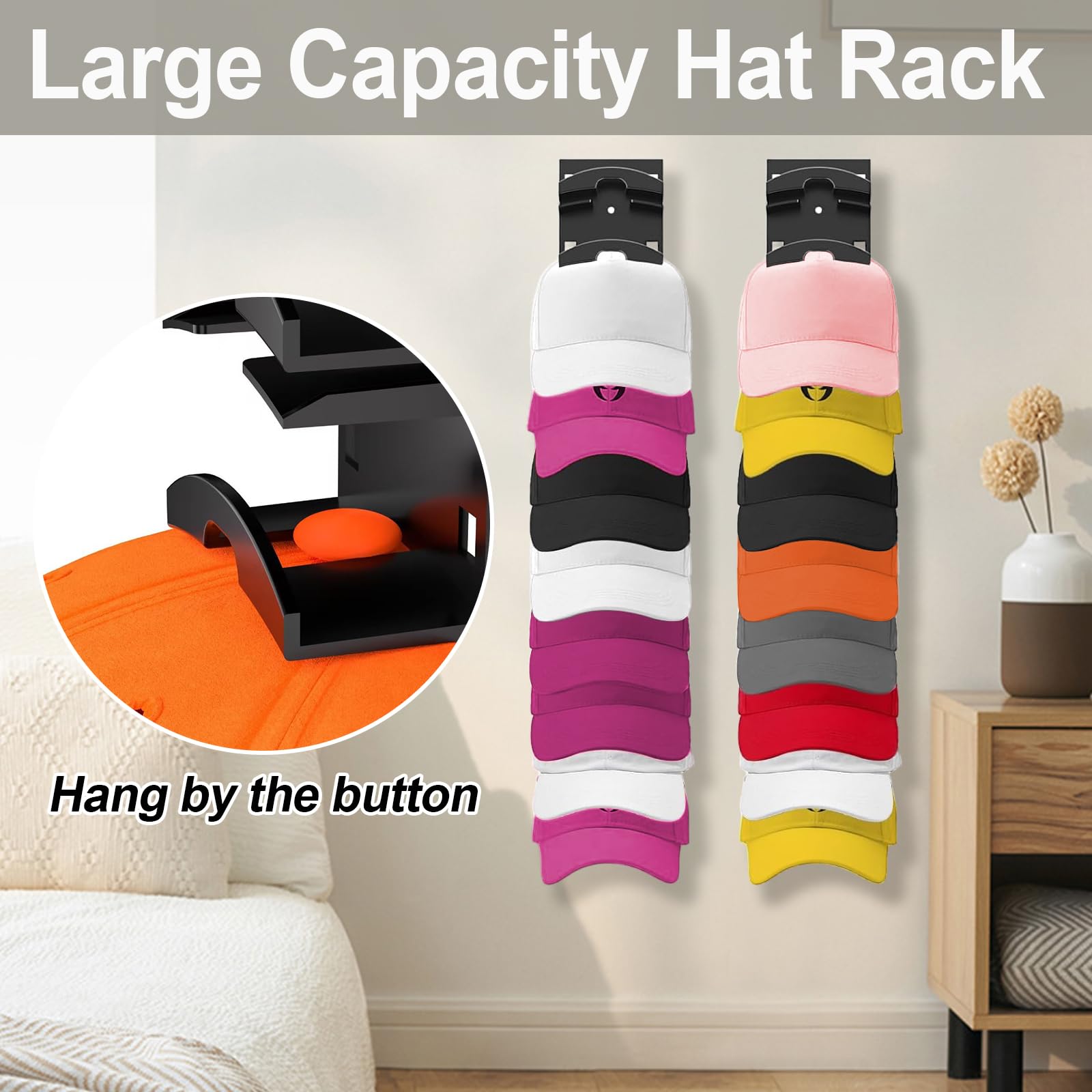Organizador De Gorras FULHANY - 2 Piezas Para 20 Sombreros, Sin Necesidad De Taladrar - Para Puerta, Pared O Armario