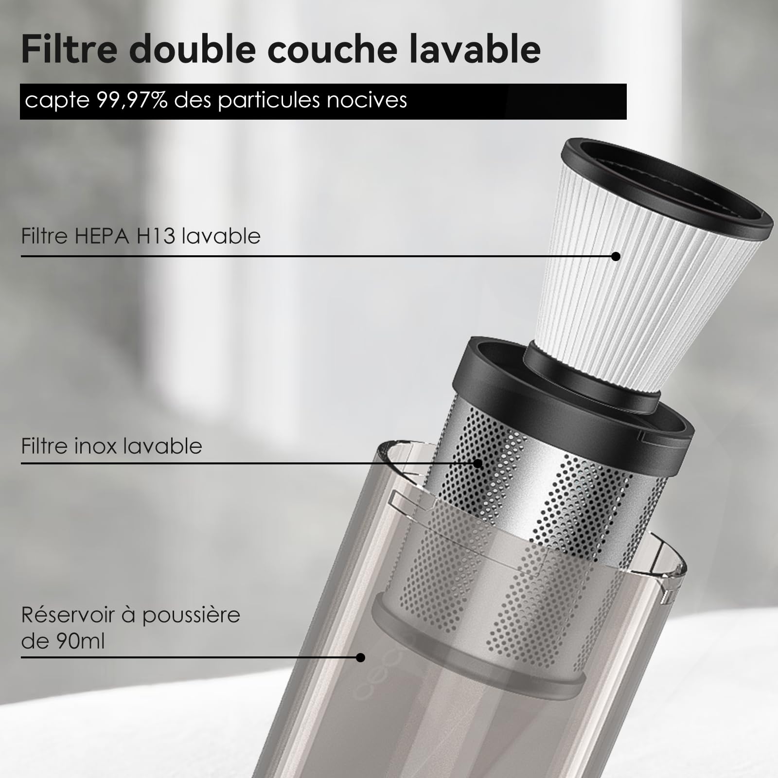 Akitas Aspirateur à Main sans Fil Puissant H2 – Ultra-léger 0,5 kg, Jusqu’à 26 Min d’Autonomie, Filtre HEPA & Acier, Accessoire 2-en-1 pour Voiture, Canapé et Maison