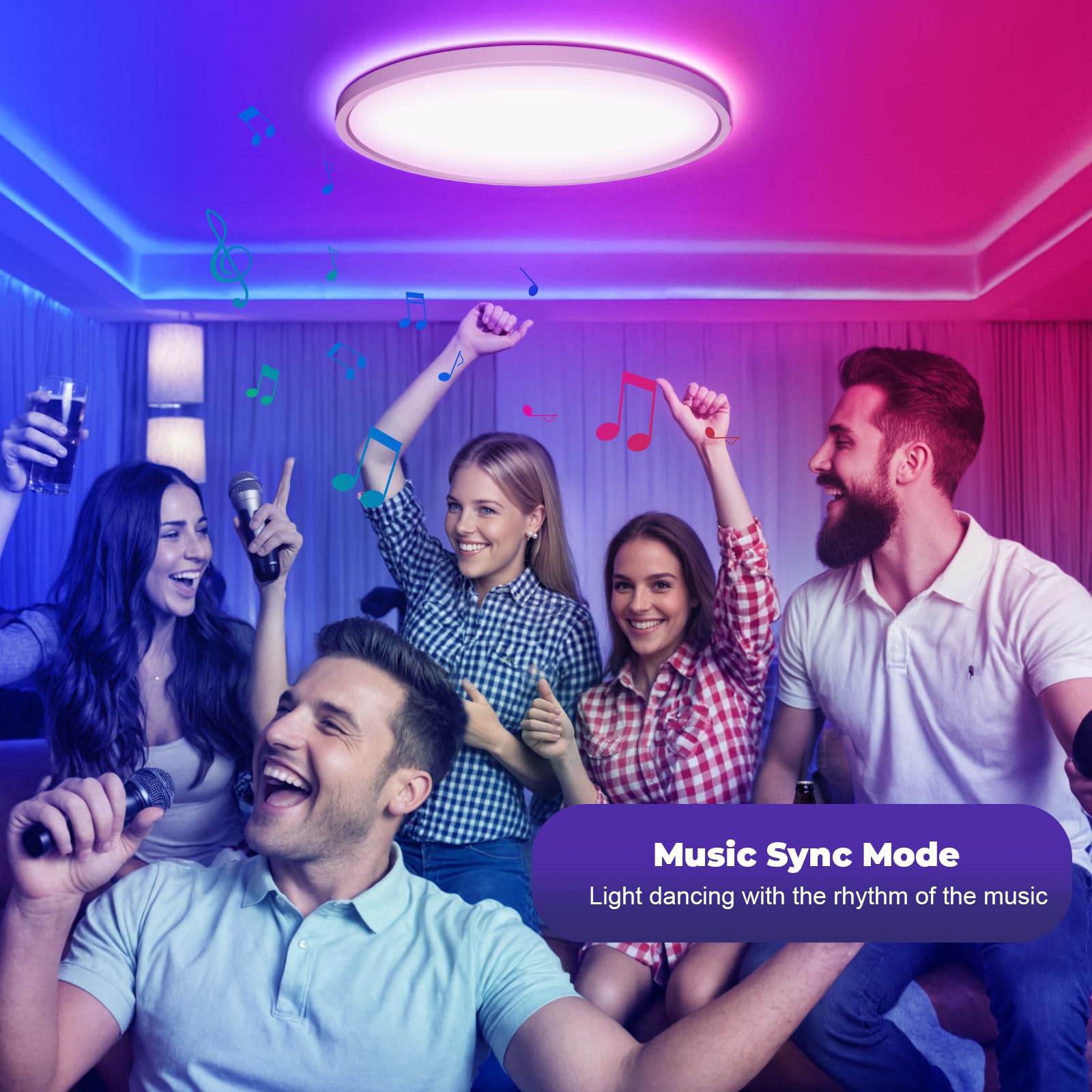 Plafoniera LED Soffitto RGB, Intelligente Lampada LED Soffitto Dimmerabile, Compatibile con Alexa Google Hom, Lampadario con 16 Milioni Colori per Camera da letto, Soggiorno, Bagno, 28W, 2800LM, 30CM