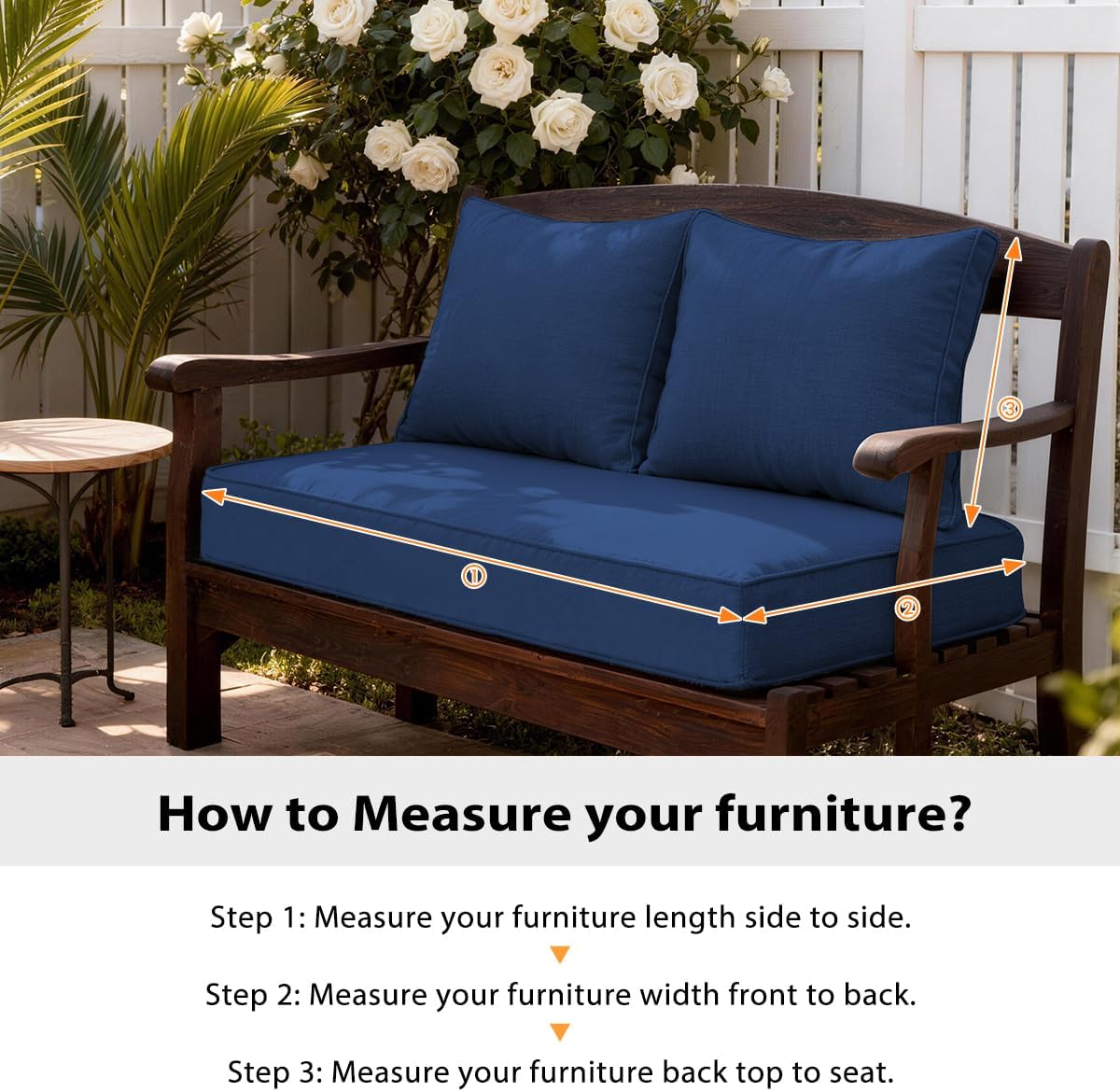 Sundale Outdoor Olefin Loveseat Cushion Set with Pillow, 46x26x6 Inch, Waterproof and Fade Resistant Patio Cushions with Straps for Sofa, Dark Blue