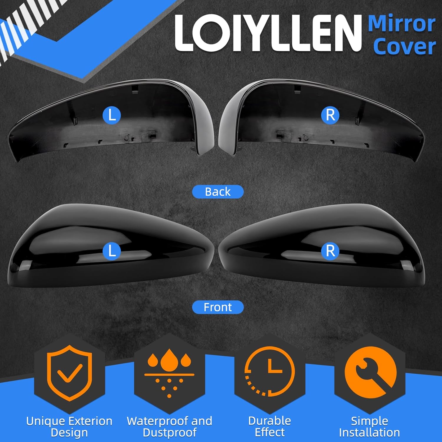 Driver & Passenger Side Mirror Cover Replacement for Honda Accord 2018 2019 2020 2021 2022 - Left & Right Side Mirror Covers, Rear View Mirror Cap Accessories Black, Without Lamp