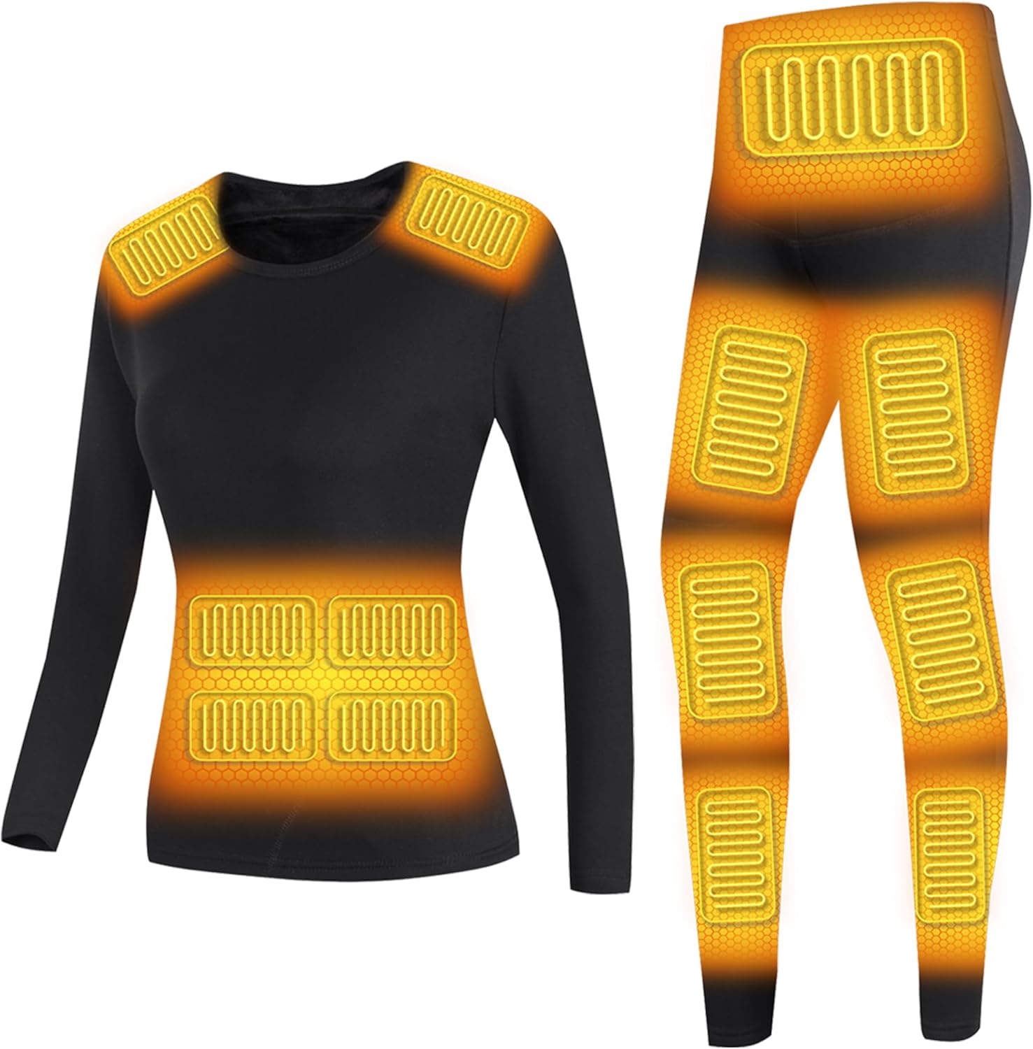Heating Underwears for Women 28 Zones Electric Thermal Long Johns Set Fleece Liner Heated Baselayer Shirt Pant