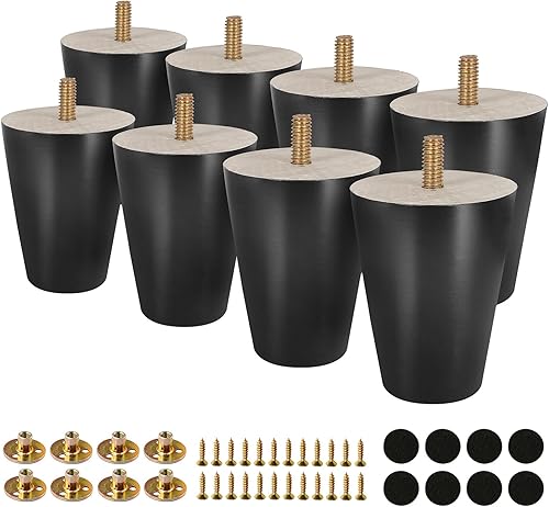 Miniatura 31 de FoDau770 Patas de Muebles de Madera de Caucho de 9 Pulgadas, Patas de Madera Rectas Cónicas de Mediados de Siglo para Sofá, Juego de 4, Patas