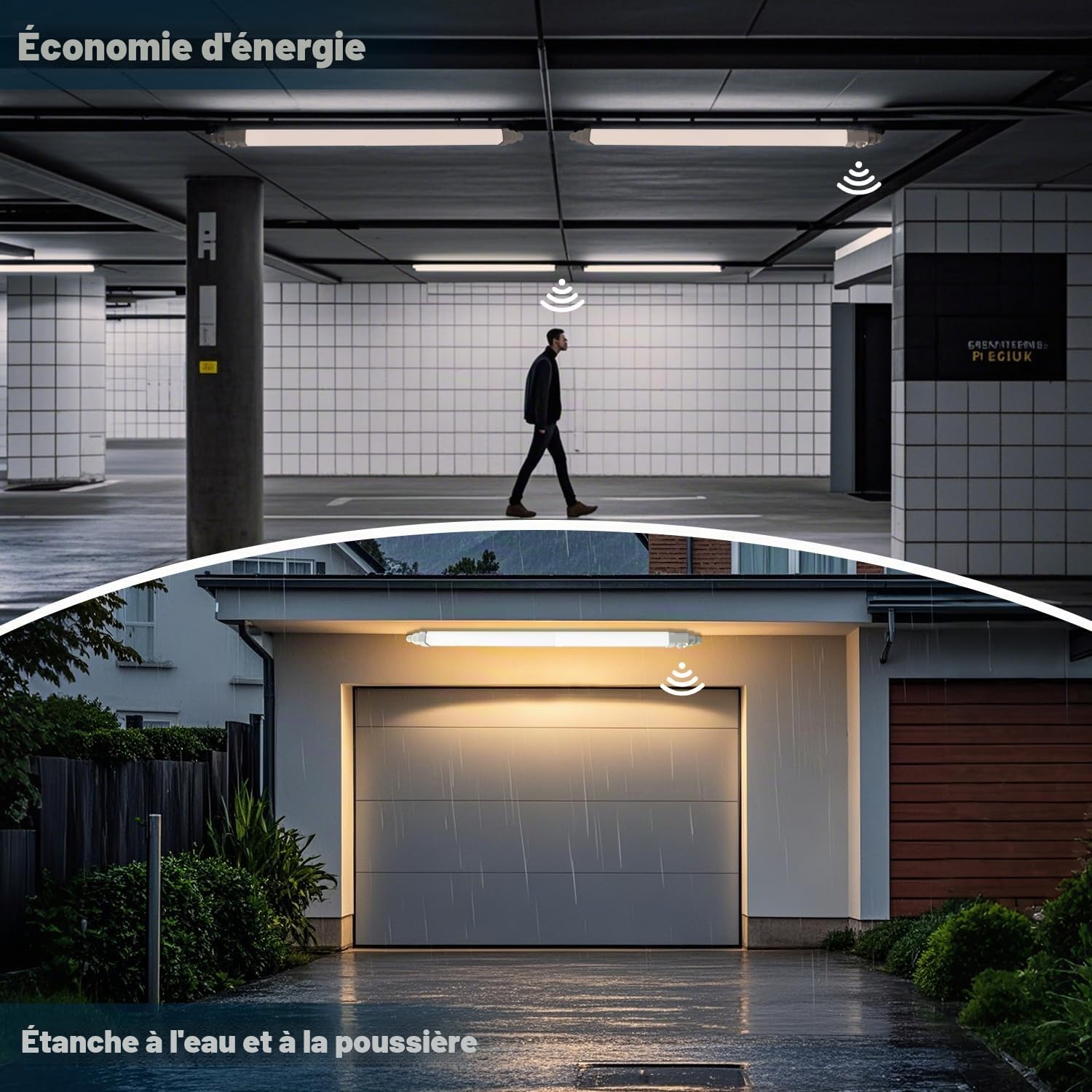 buling 2 Pièce Neon LED 115cm avec Détecteur de Mouvement,36W 3600lm 4000K Lampe Garage avec Capteur de Mouvement,IP65 Imperméable Reglette LED Tube pour Exterieur Intérieur Atelier,Cave,Bureau