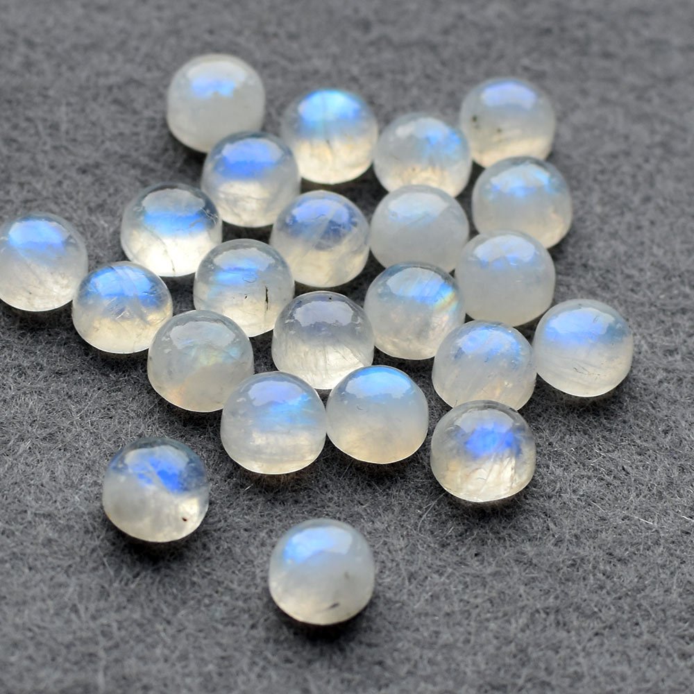 Grade AA Natural Rainbow Moonstone Semi-Precious Gemstone Round Cabochon - 1 Cabochon - 6mm